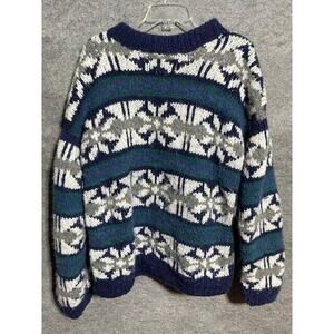 Otavalo Sweater Womens L Fair Isle Wool Knit Pullover Dolman Sleeve Blue White